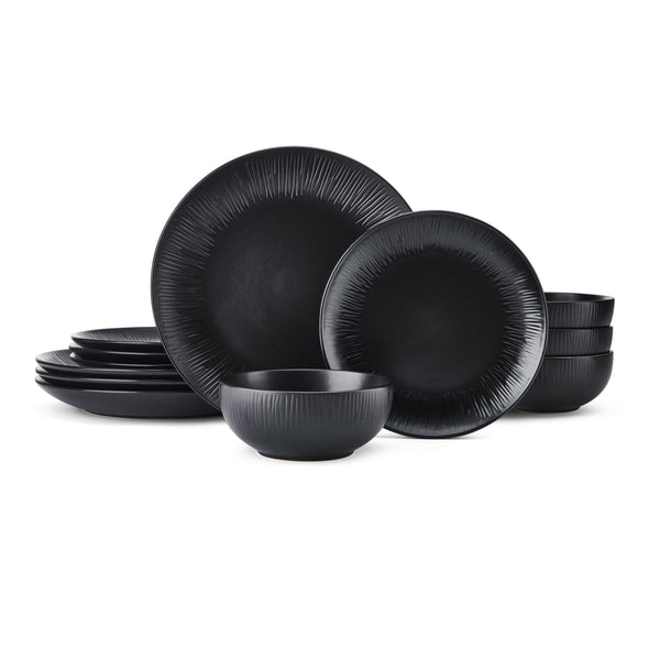 Mikasa Jardin Midnight 12-Piece Stoneware Dinner Set, Black image 3