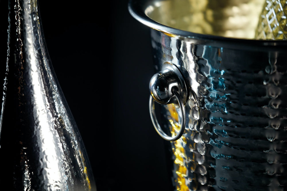 BarCraft Hammered-Steel Sparkling Wine & Champagne Bucket with Ring Handles