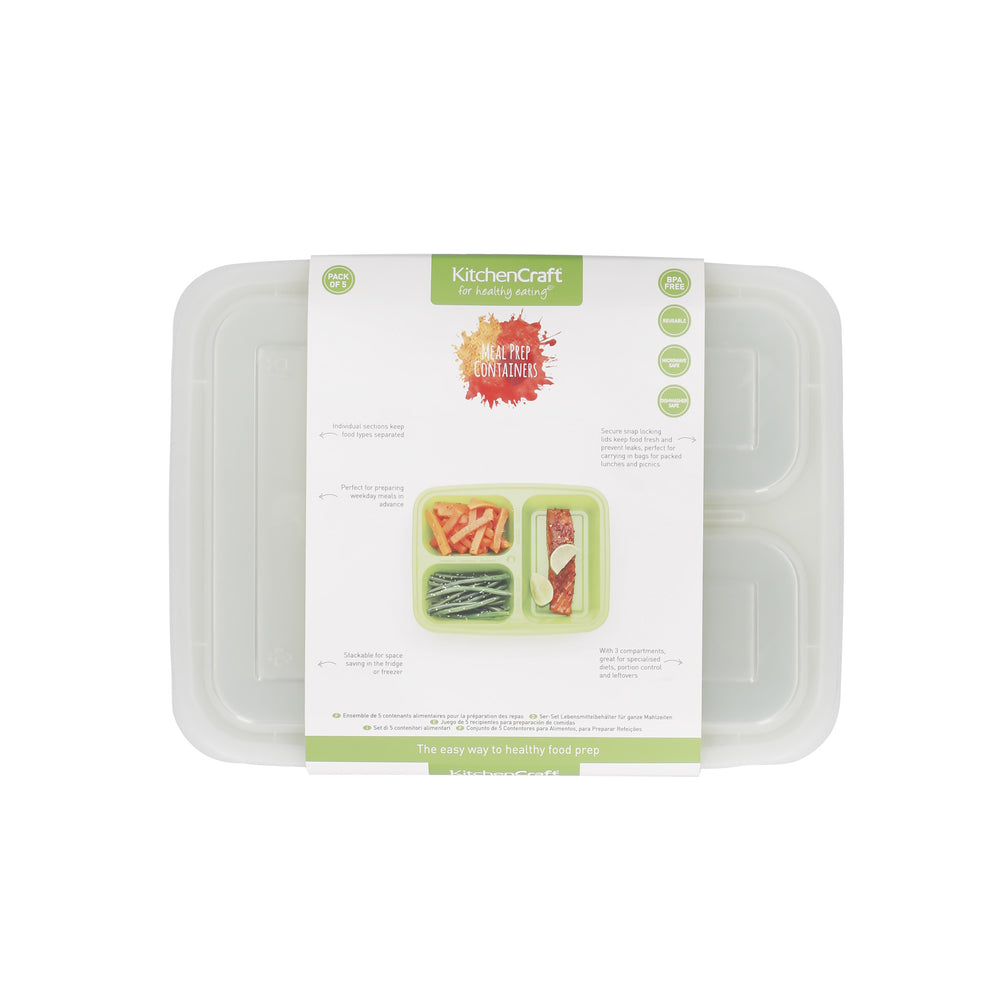 KitchenCraft Healthy Eating 5-Pack Portion Control Lunch Boxes with Compartments