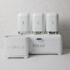 5pc Gift-Boxed Iced White Storage Set with Tea, Coffee & Sugar Canisters, Utensil Store and Bread Bin - Lovello