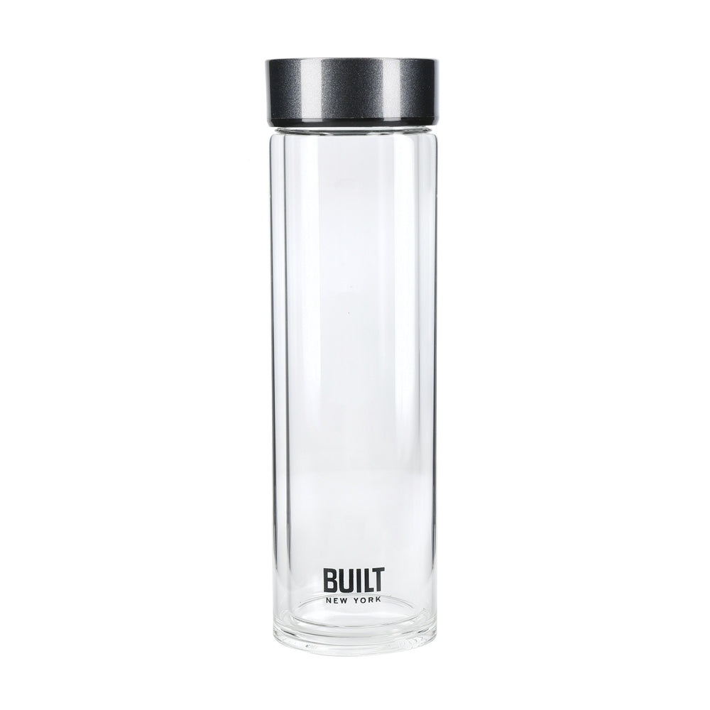 BUILT Tiempo 450ml Insulated Water Bottle, Borosilicate Glass / Stainless Steel - Charcoal image 1