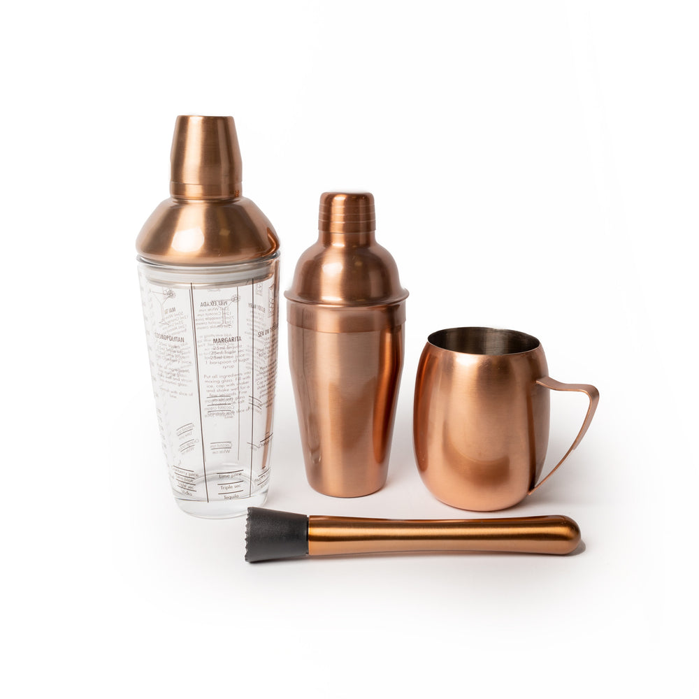 4pc Cocktail-Making Set with Copper Finish Classic Cocktail Shaker, Boston Shaker, Muddler and Moscow Mule Mug image 1