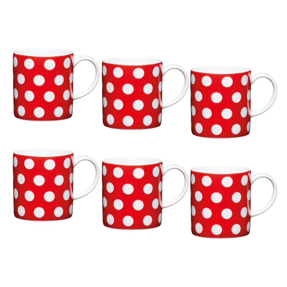 Set of 6 KitchenCraft 80ml Porcelain Red Polka Dot Espresso Cups image 1