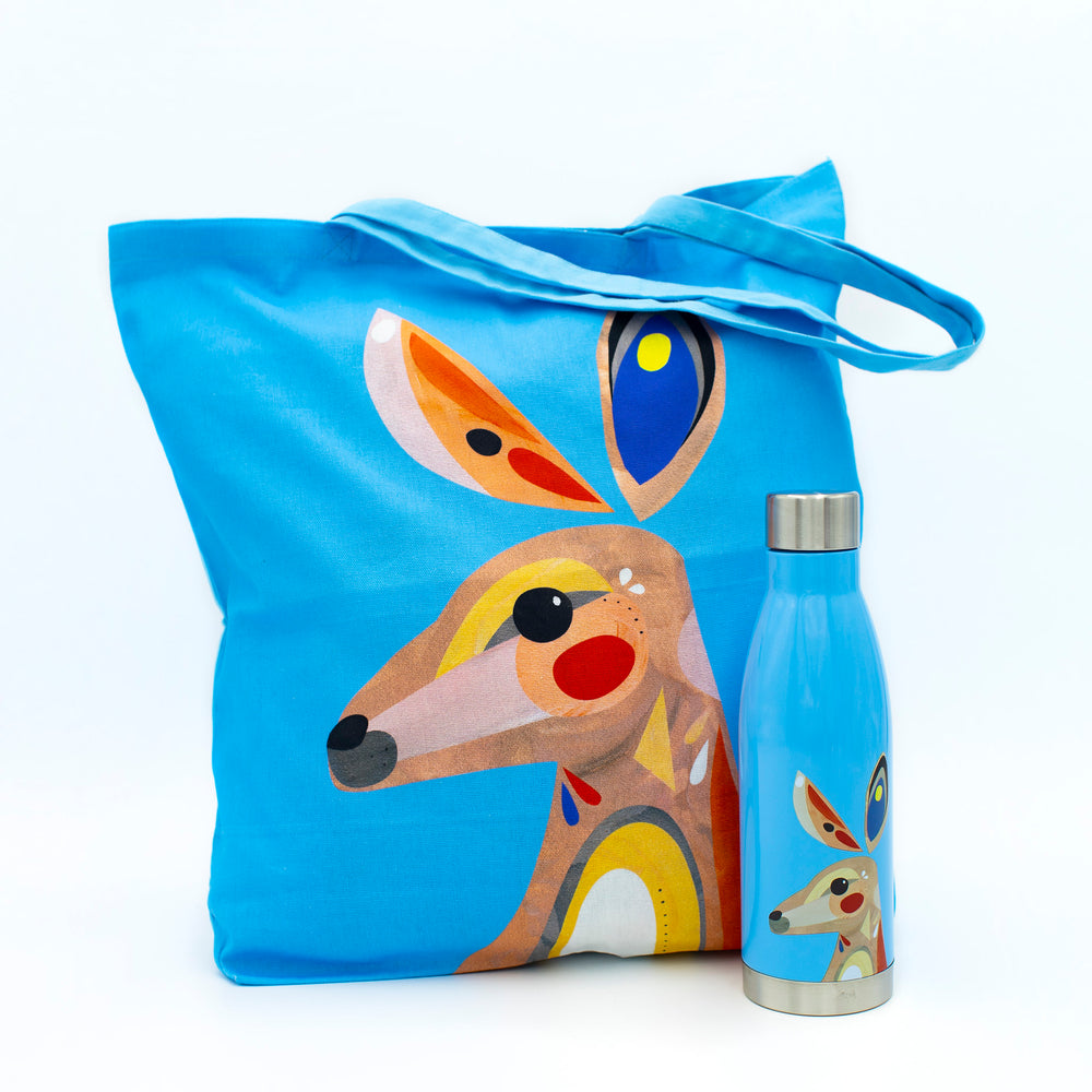 2pc Kangaroo Hydration Travel Set with 500ml Double Walled Insulated Bottle and Cotton Tote Bag image 1