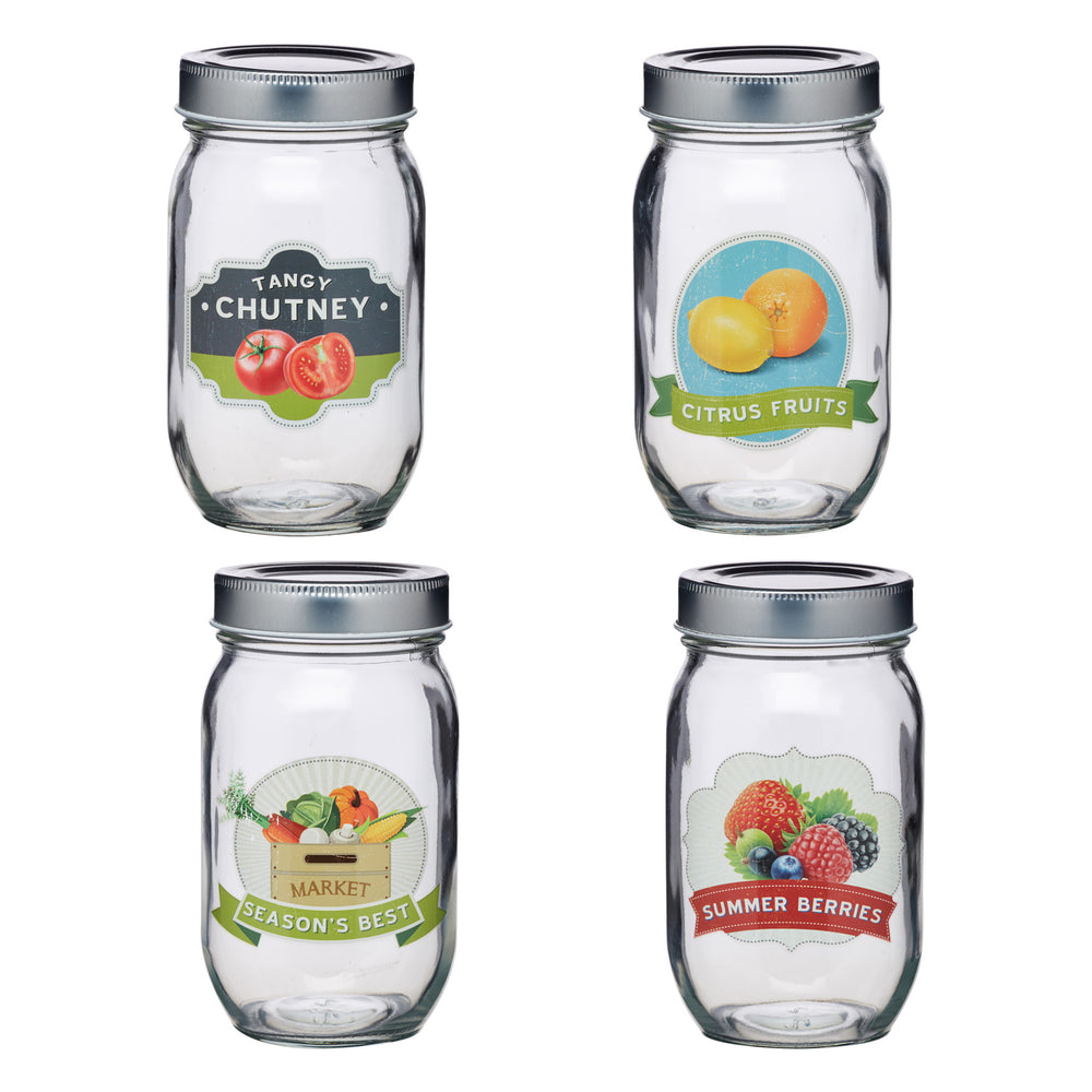 Set of 4 Home Made 480ml Glass Assorted Print Jars image 1
