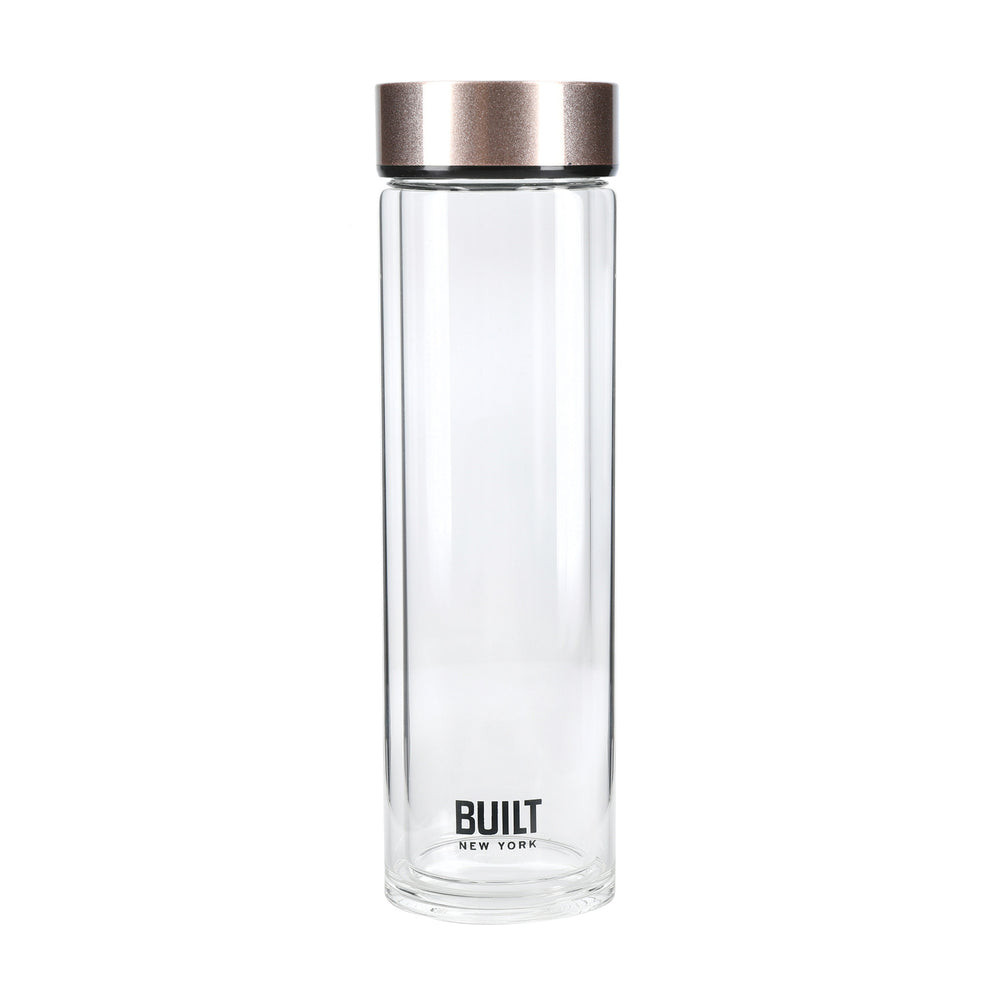 BUILT Tiempo 450ml Insulated Water Bottle, Borosilicate Glass / Stainless Steel - Rose Gold image 1