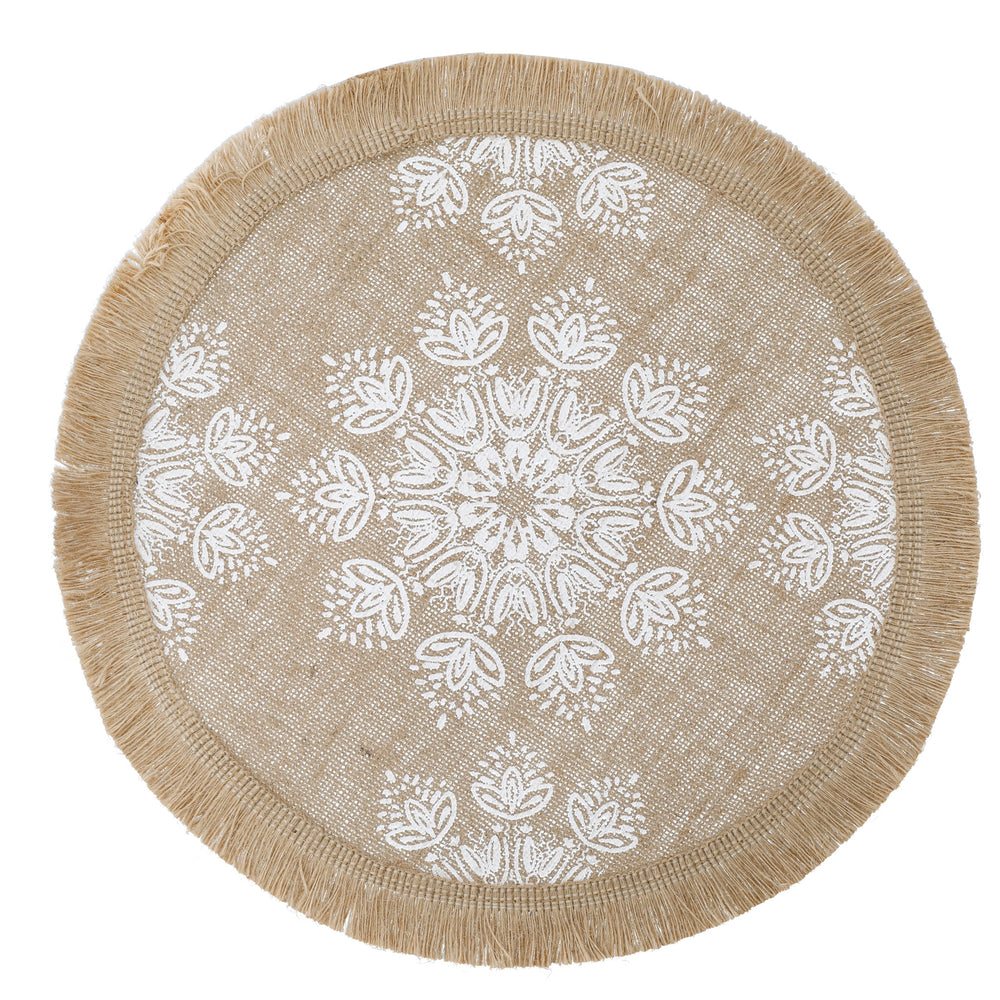 Creative Tops Round Hessian Placemats, Set of 4, White Mandala Design, 43cm image 1