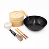 6pc Oriental Cooking Set with 30cm Wok, 2 x Dipping Bowls, 2 x Pairs of Chopsticks and Medium Two-Tier Bamboo Steamer image 1