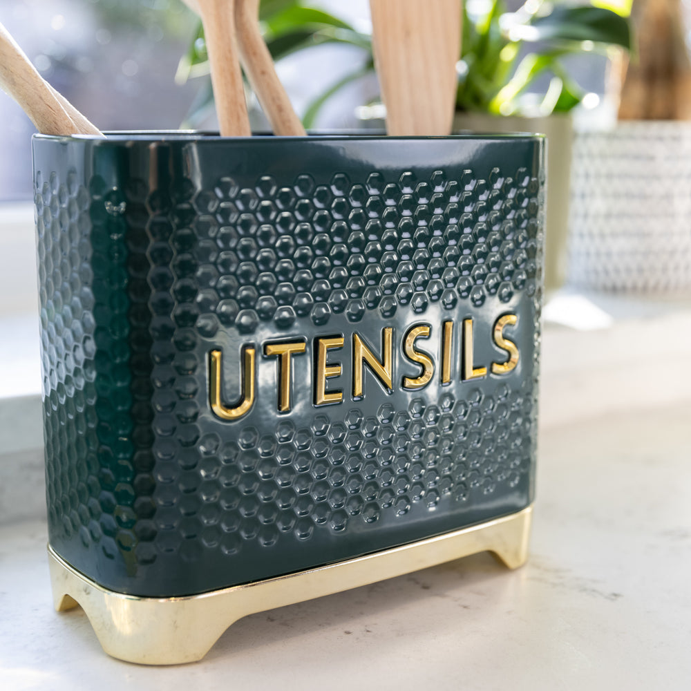 KitchenCraft Lovello Textured Green Utensil Holder