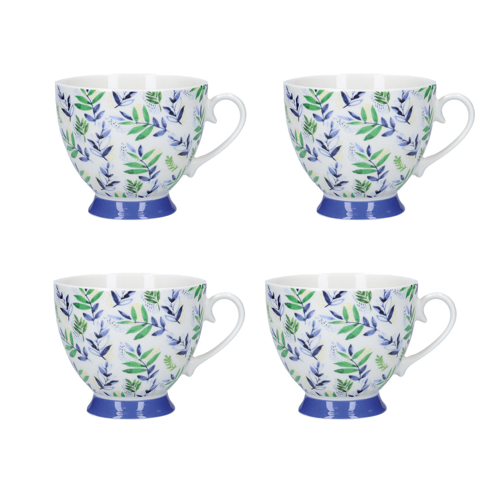 Set of 4 KitchenCraft China Leafy Lemon 400ml Footed Mugs image 1