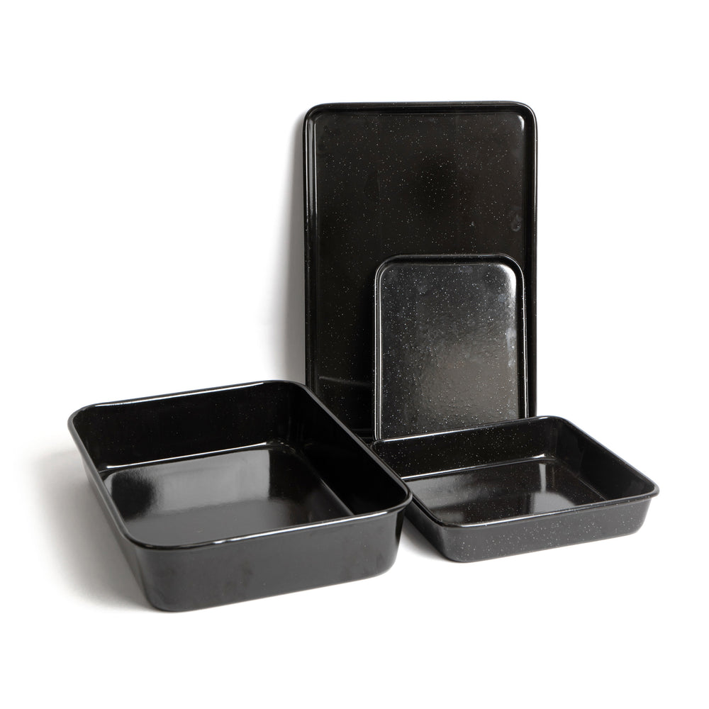 4pc Vitreous Enamel Non-Stick Cookware Set with 1x Roasting Pan and 3x Baking Trays image 1