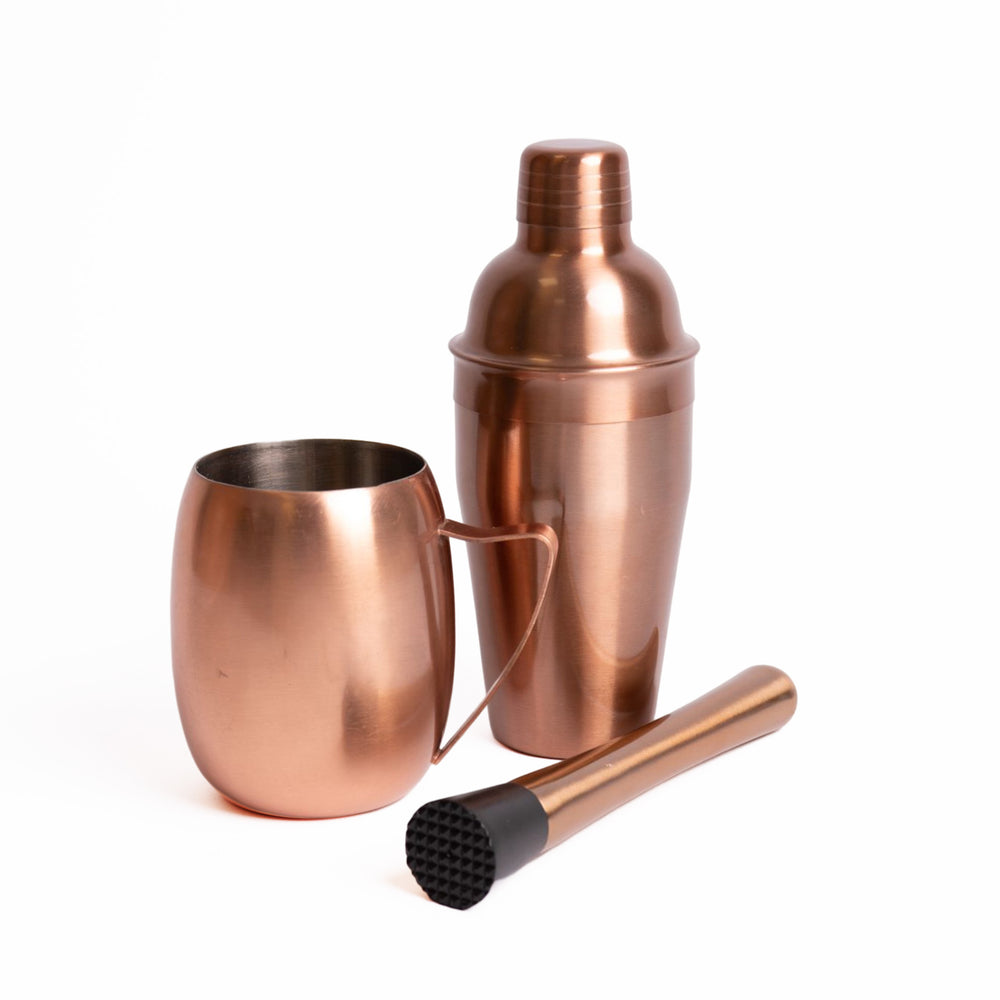 3pc Cocktail-Making Set with Copper-Finish Cocktail Shaker, Muddler and Moscow Mule Mug image 1