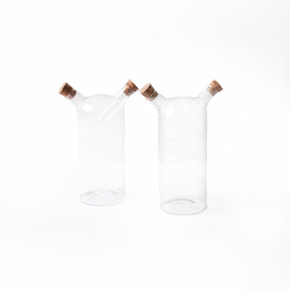 2pc Dual Oil & Vinegar Glass Cruet Bottle Set image 1