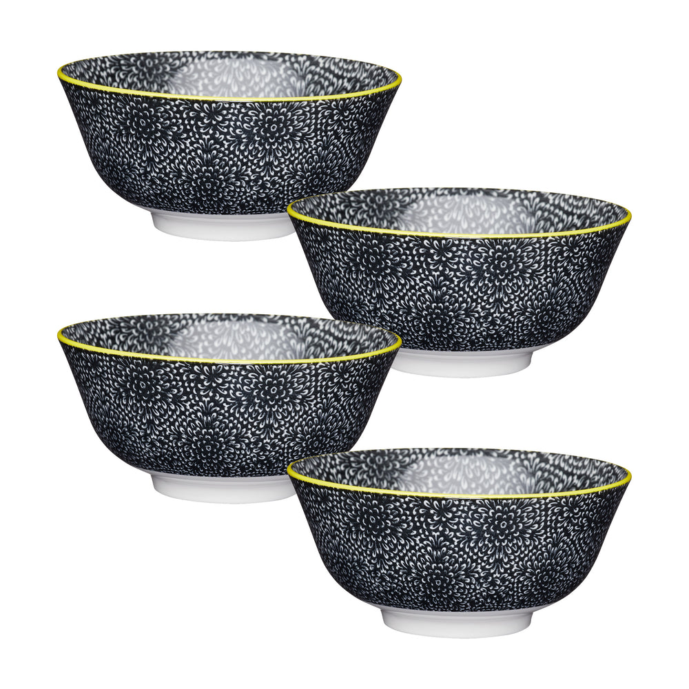 Set of 4 KitchenCraft Black and White Floral Ceramic Bowls image 1