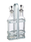 Industrial Kitchen Vintage-Style Glass Oil and Vinegar Cruet Set with Galvanised Steel Holder image 1