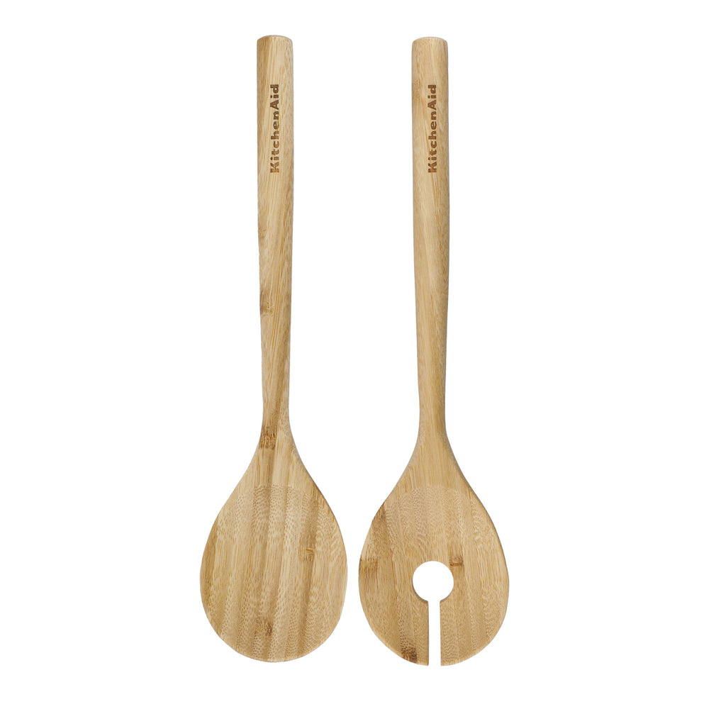KitchenAid 30cm long Bamboo Salad Servers, Fork and Spoon image 1