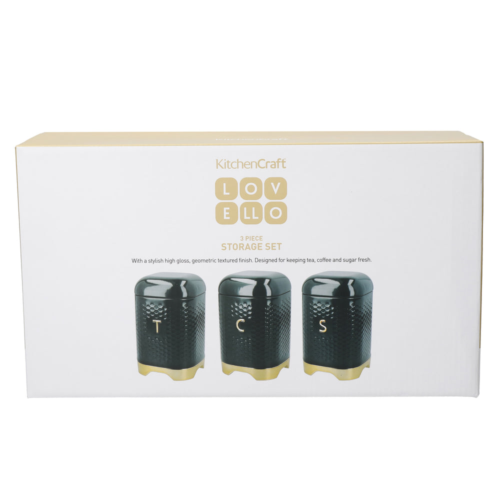 KitchenCraft Lovello Textured Dark Green Tea / Coffee / Sugar Canisters