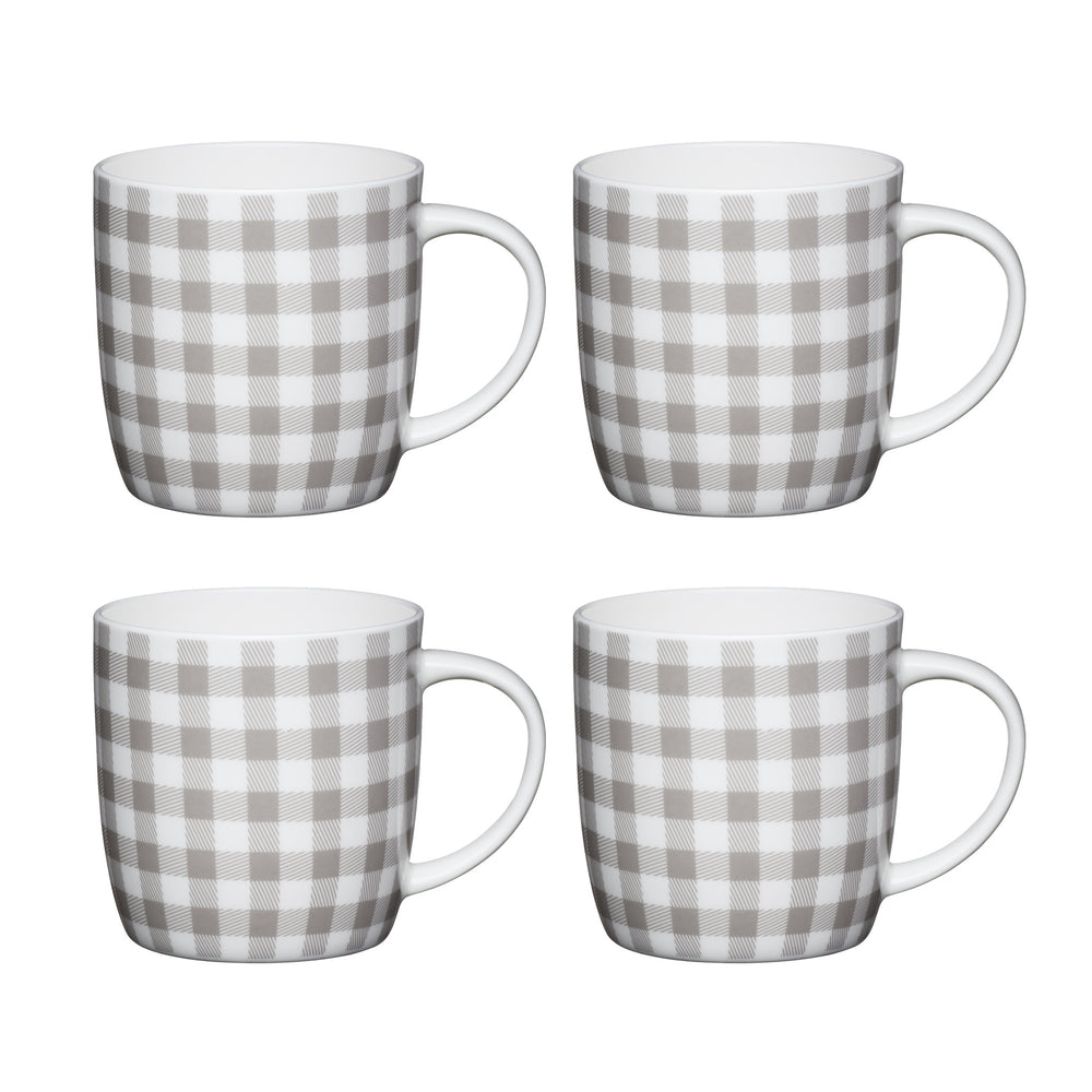 Set of 4 KitchenCraft China Grey Gingham Mugs image 1
