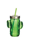 BarCraft Cactus Drinks Jar with Straw Green Glass image 1