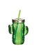 BarCraft Cactus Drinks Jar with Straw Green Glass