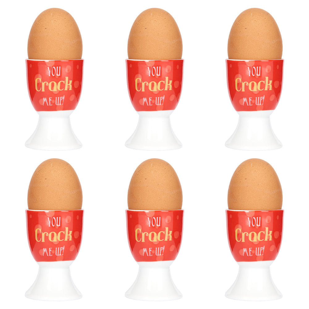 Set of 6 KitchenCraft Porcelain 'You crack me up' Egg Cups image 1