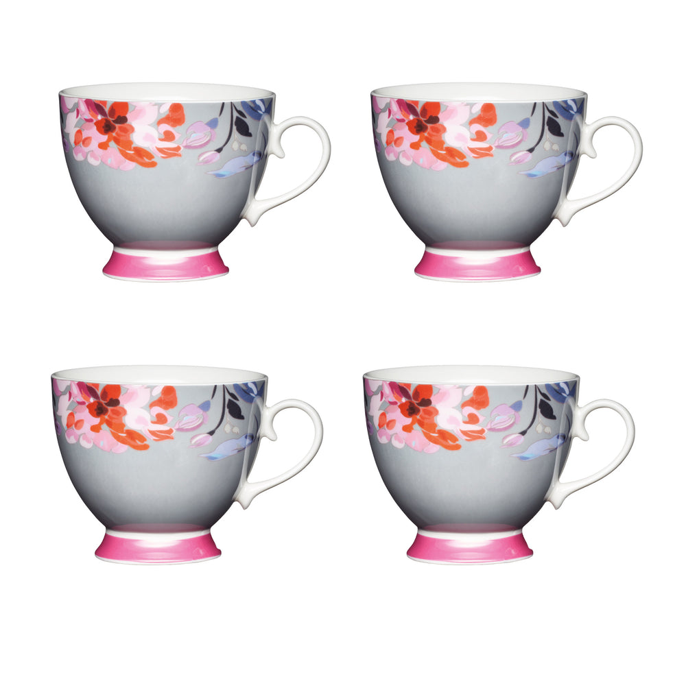 Set of 4 KitchenCraft China Floral Border Mugs image 1