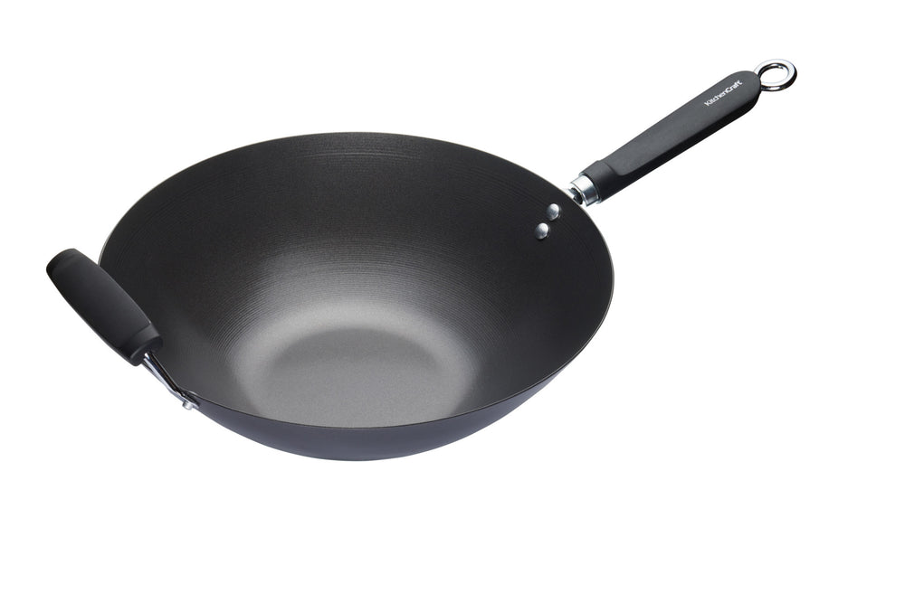 KitchenCraft World of Flavours Oriental Carbon Steel Non-Stick Wok, 35.5cm image 1
