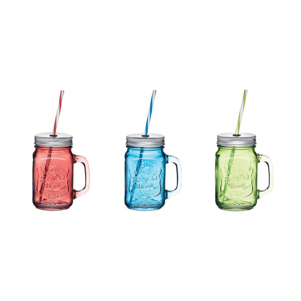 Home Made Coloured Glass Drinks Jar with Straw image 1
