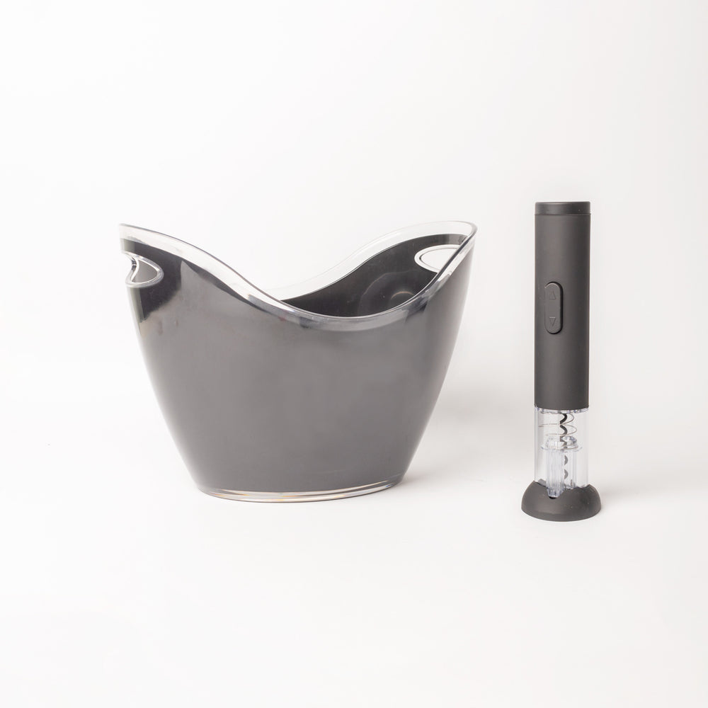 2pc Barware Set including Black Acryclic Drinks Pail and Electric Bottle Corkscrew image 1