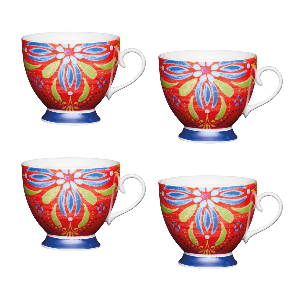 Set of 4 KitchenCraft China Moroccan Red Footed Mugs image 1