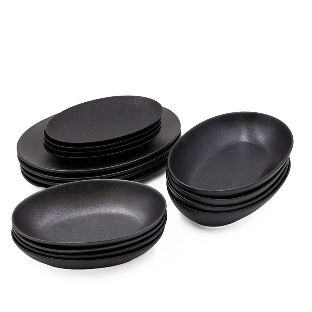 16pc Black Dinnerware Set with 4x 25cm Plates, 4x 35cm Plates, 4 x 25cm Bowls and 4x 30cm Bowls - Caviar image 1