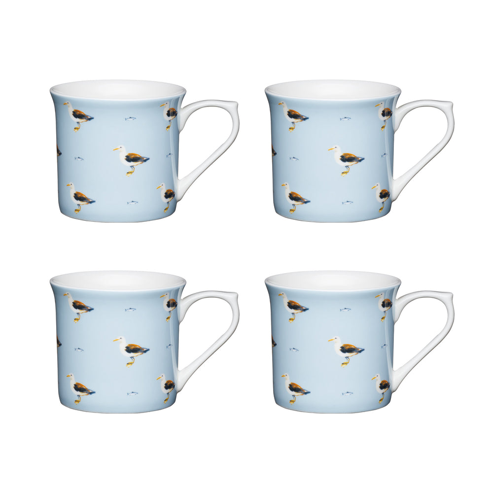 Set of 4 KitchenCraft Fluted China Seagull Mugs image 1