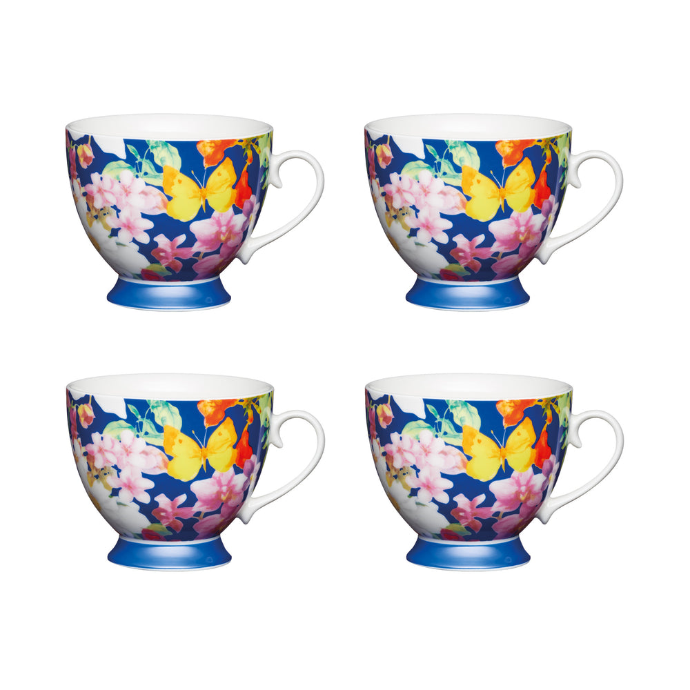 Set of 4 KitchenCraft China Blue Butterfly Mugs image 1