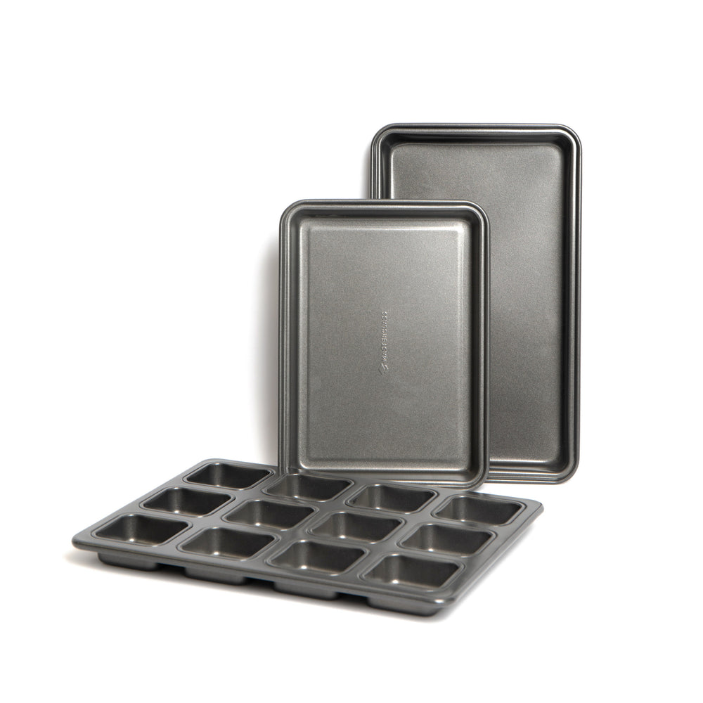 3pc Non-Stick Brownie Baking Set with 2x Standard Brownie Pans and 1x 12-Hole Individual Brownie Pan image 1