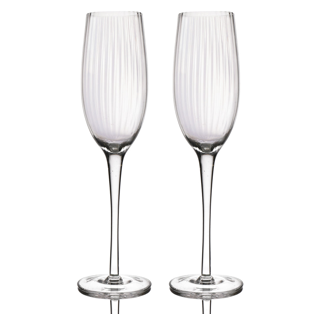 BarCraft Set of 2 Handmade Ribbed Champagne Flutes in Gift Box image 1