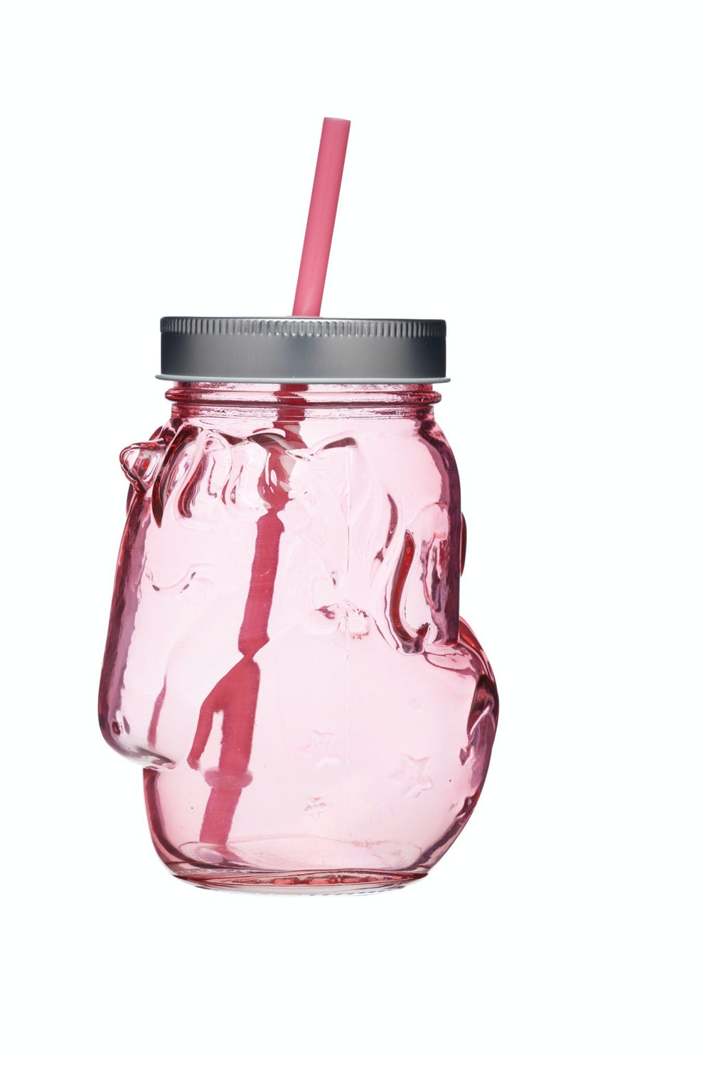 BarCraft Unicorn Pink Glass Drinks Jar with Straw image 1