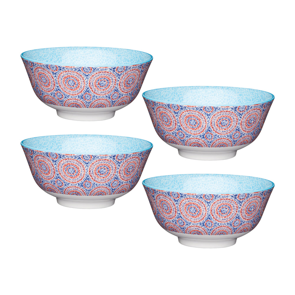 Set of 4 KitchenCraft Blue and Red Mosaic Style Ceramic Bowls image 1