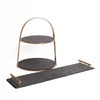 2pc Cake Serving Set with Slate & Brass Cake Stand and Slate Serving Platter with Brass Handles image 1