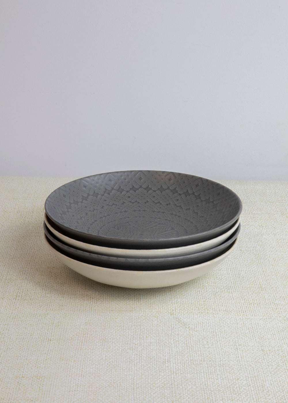 KitchenCraft Set of 4 Pasta Bowls in Gift Box, Lead-Free Glazed Stoneware - Embossed Grey image 1