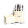 5pc Vanilla Cream Kitchenware Set including Five Stainless Steel Knives with a Metal Storage Block and Sink Tidy image 1