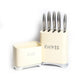 5pc Vanilla Cream Kitchenware Set including Five Stainless Steel Knives with a Metal Storage Block and Sink Tidy