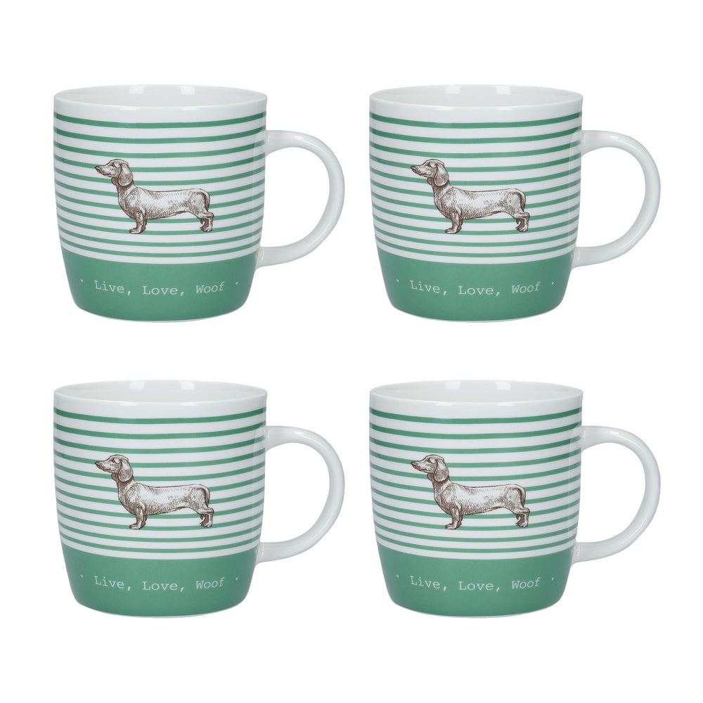 Set of 4 KitchenCraft China 425ml Stripe Dog Barrel Shaped Mugs image 1