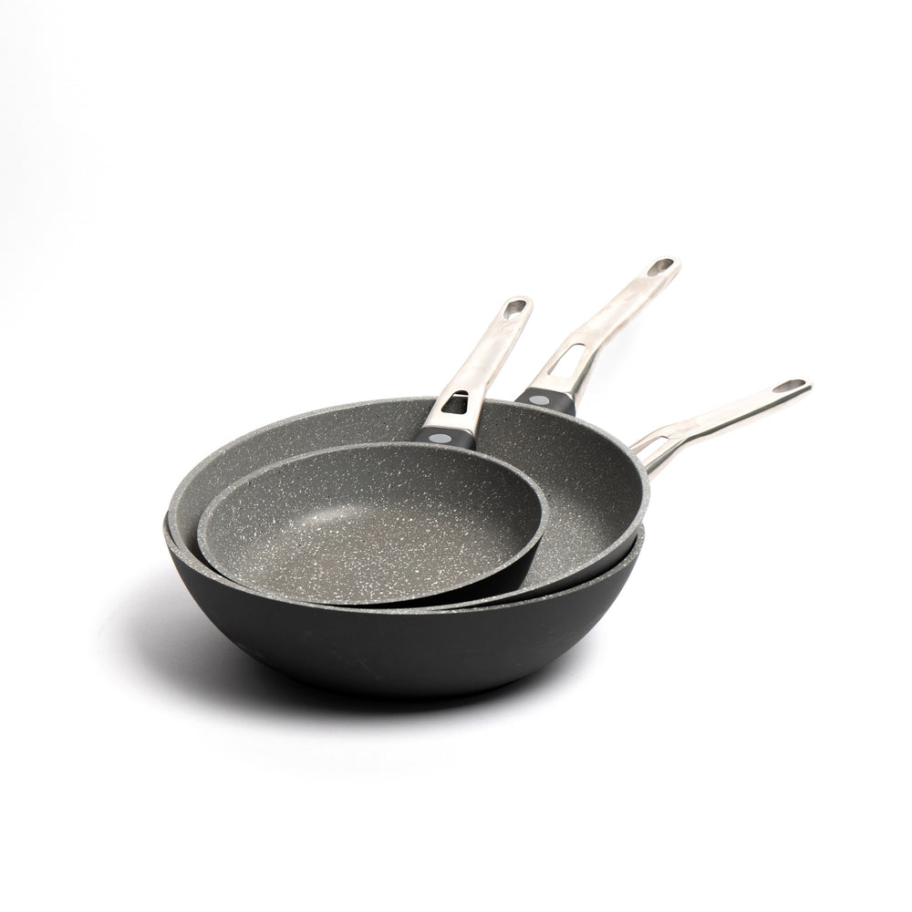 3pc Cookware Set with 2x Non-Stick Cast Aluminium Frying Pans, 20cm & 28cm and 28cm Wok - Induction Safe image 1