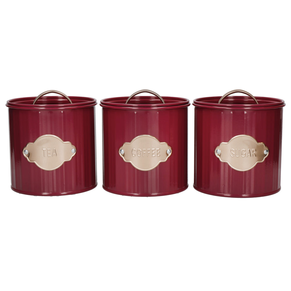 KitchenCraft Tea, Coffee and Sugar Canisters - 1 L, Burgundy, Set of 3 image 1