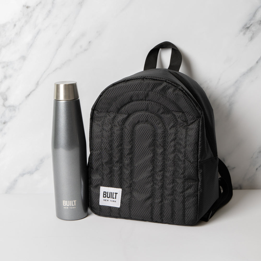 2pc Lunch On-The-Go Set with 540ml Charcoal Stainless Steel Perfect Seal Hydration Bottle and 7.2L Puffer Insulated Backpack image 1