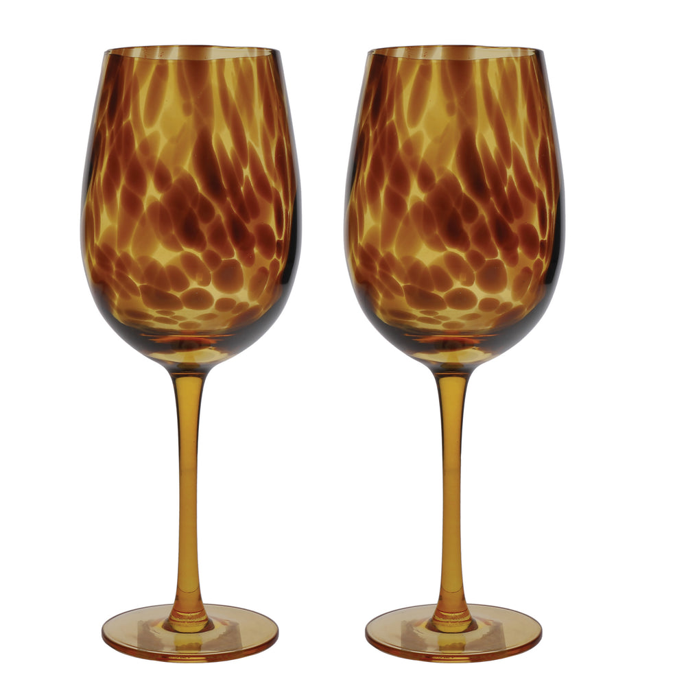 BarCraft Set of 2 Tortoiseshell Patterned Wine Glasses in Gift Box image 1