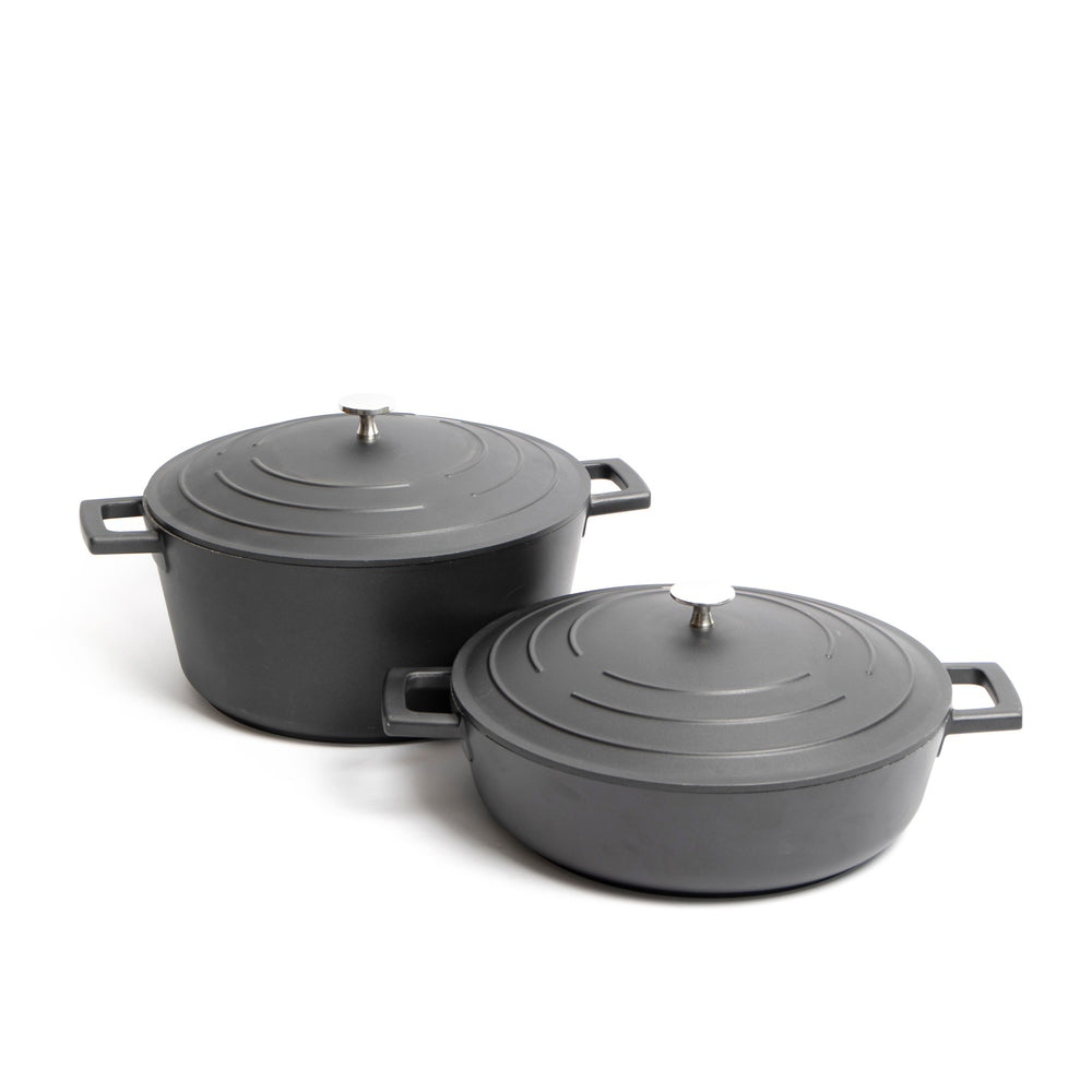 2pc Cookware Set with 2x Cast Aluminium Shallow Casserole Dishes, Black, 28cm/4 Litre, 28cm/5 Litre image 1