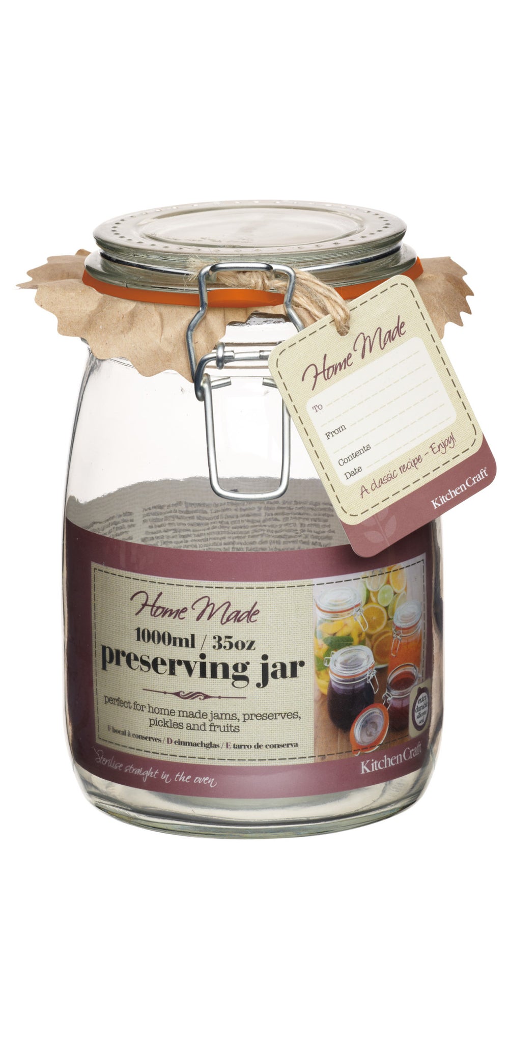 Home Made Glass 1 Litre Preserving Jar image 1