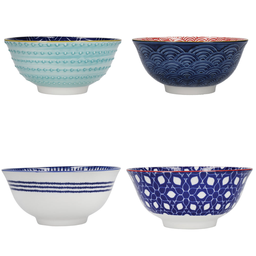 KitchenCraft Set of 4 Ceramic Cereal Bowls - 'Blues' Design image 1
