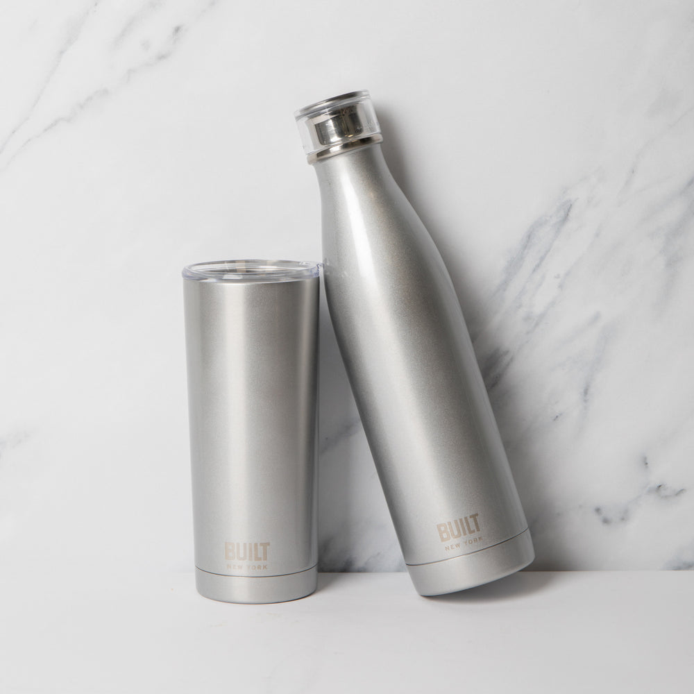 BUILT Double Walled 740ml Water Bottle and 590ml Double Walled Travel Mug Set - Silver image 1